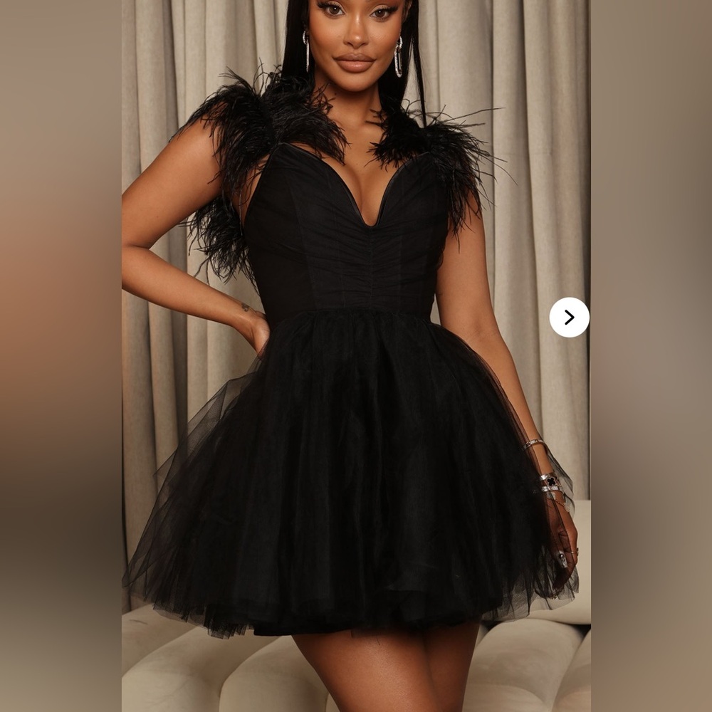 Fashion Nova Black Feathered Mini Dress